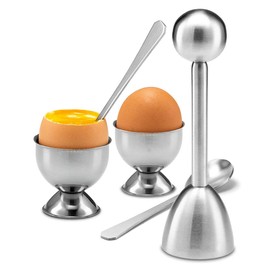 ROARINGWILD Egg Topper Set Stainless Steel Egg Shell Separator Remover Egg Opener Egg Cups and Spoons Kitchen Tool Cooking Utensils Kitchen Gadget