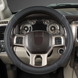 GIANT PANDA Car Steering Wheel Cover for RAM 1500 2500 3500, Compatible with Dodge RAM 15.5-16 inches - Black+Gray Line