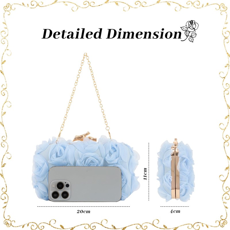 Jywmsc Women Clutches Purse Formal Lace Flower Evening Handbag Chain