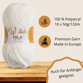 Wollidu Mila Yarn for Crochet and Knitting, 4 x 50 g/133 m, Knitting Yarn, 100% Polyacrylic, Crochet Yarn, White