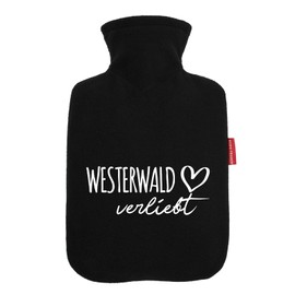 Huuraa Wärmflasche Westerwald verliebt Geschenk 1,8 Liter Black Classic Veloursbezug Westerwald Präsent
