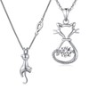 Jiamiaoi Women's Cat Necklace, Sterling Silver Cat Pendant, Jewellery, Silver