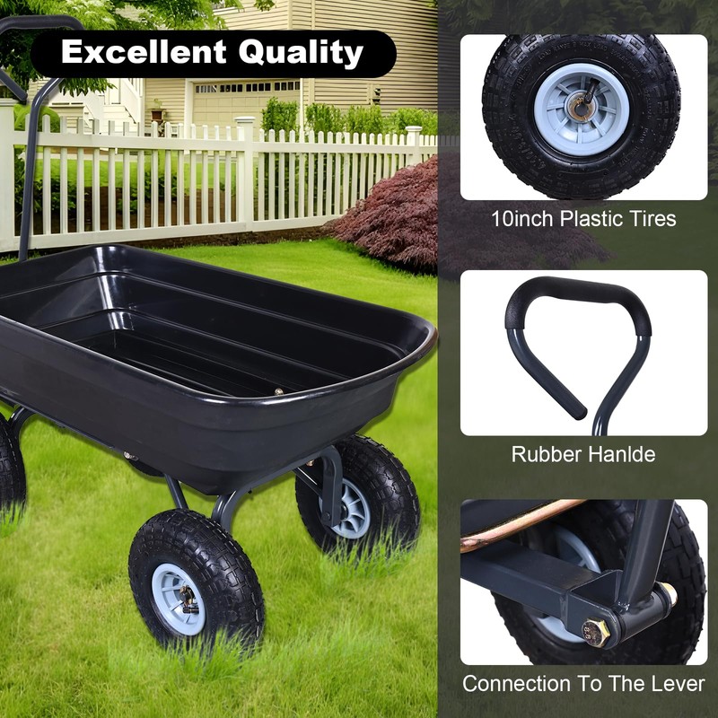 AAIN Heavy Duty Garden Cart with 10" Pneumatic Plastic Tires,