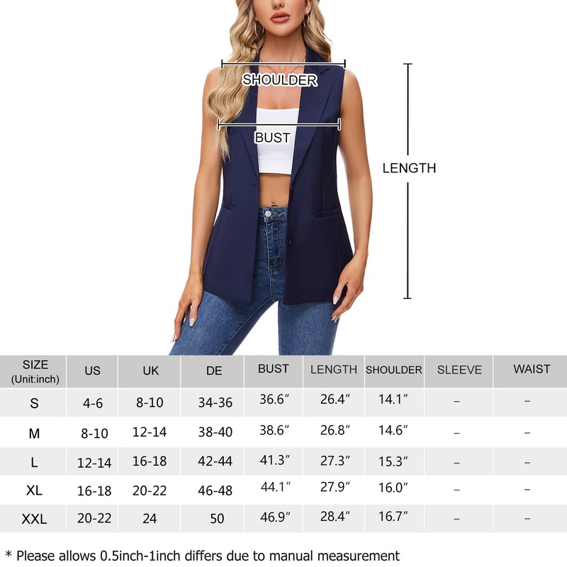 MINTLIMIT Women Blazer Sleeveless Vest Solid Jacket Waistcoat Button Down