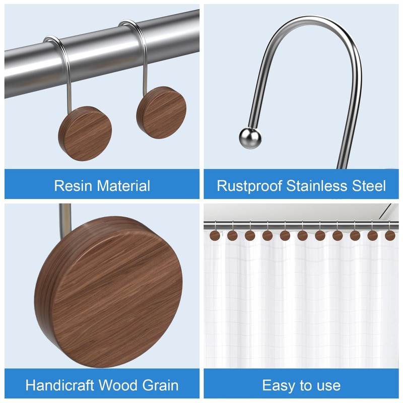 Kounlsyam Shower Curtain Hooks, Decorative Shower Curtain Rings for Shower