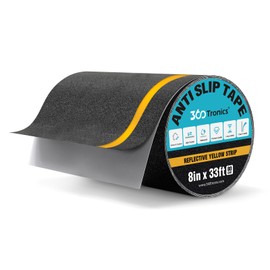 360Tronics Anti Slip Tape with Yellow Reflective Stripe, Waterproof Non Skid Floor Safety Strip, Indoor & Outdoor High Traction Non Slip Strips for Stair Treads, Steps, Ramps and Walkways (8in x 33ft)