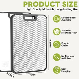 Stainless Steel Cutting Boards, Double Sided Cutting Board for Kitchen, Wheat Straw and Stain Steel Chopping Board for Meat ＆ Veggies, Scratch Resistant Mesh Design, Dishwasher Safe-15.8 * 11 Inch