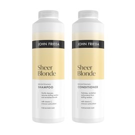 John Frieda Sheer Blonde Brightening Shampoo & Conditioner 500ml x2. Highlighted Hair Care Duo for Soft Feel and Shine Support