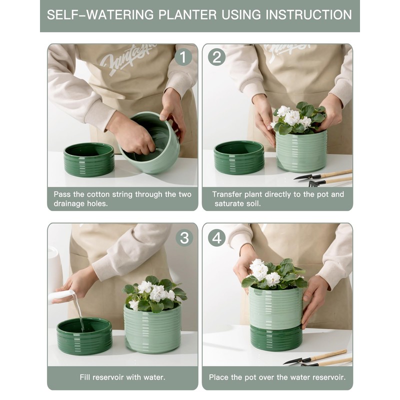 Fayoula Self Watering Pots for Indoor Plants, 6 Inch Ceramic