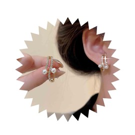Aneneiceera Vintage Crystal Pearl Needle Claw Stud Earrings Wide Crystal Stud Earrings Gold CZ Pearl Multi Hoop Earrings Punk Rhinestone Earrings Shiny CZ Huggie Illusion Earrings Boho Claw, Zinc, No