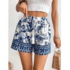 WDIRARA Women's Loose Boho Casual Summer Shorts Floral Print Elastic