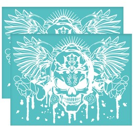 OLYCRAFT 2Pcs 11x8.6 Inch Wild Skeleton Self-Adhesive Silk Screen Printing Stencil Skull with Wing Flower Silk Screen Stencil Scrawl Theme Mesh Stencils Transfer for DIY T-Shirt Fabric Painting