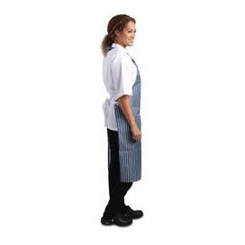 Whites Chefs Apparel Waterproof Bib Apron Nylon Blue And White Stripe Restaurant