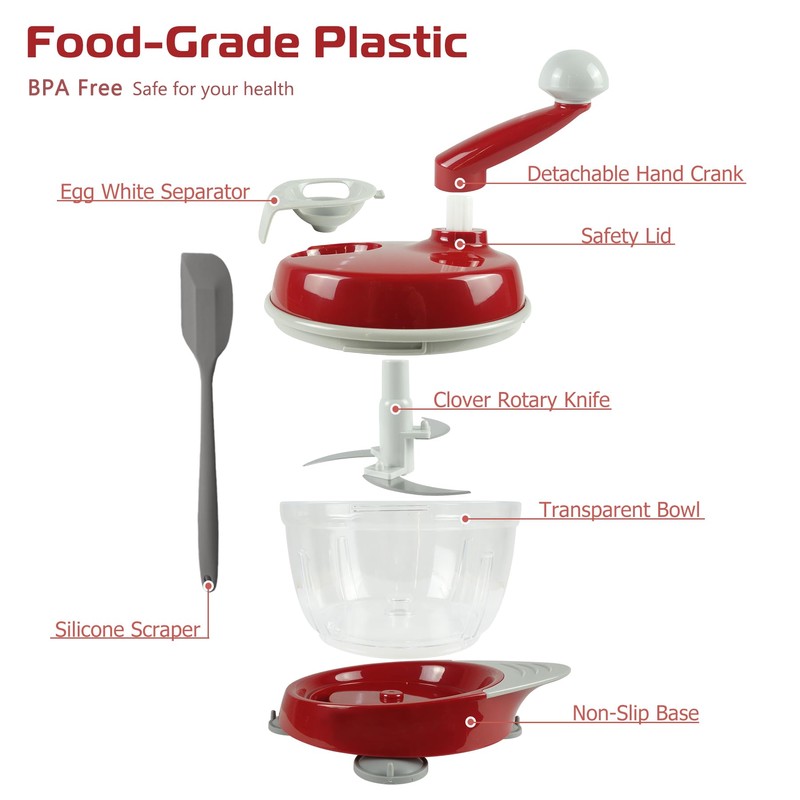 Manual Food Processor,Hand Powered Crank Food Processor Chopper,Food Vegetable Onions