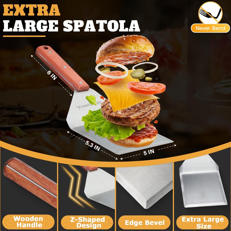 PURPLEBIRD Smash Burger Press kit 3PCS Set, Stainless Griddle Spatulas