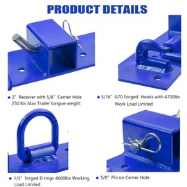 ONECHOI Tractor Bucket Hooks Bolt on Hooks 2” Receiver, G70 Grade Grab Hooks, Forged D Rings, Tow Hook Bolts for Universal Tractor Buckets (Blue 1.5“ Bolt)