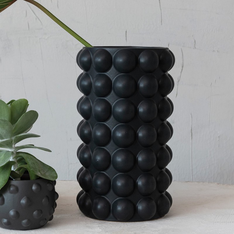 Creative Co-Op Modern Stoneware Raised Dot Umbrella Holder, Black Vase