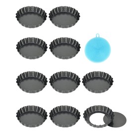Highkit Tart Moulds with Loose Base, Non-Stick Coating, Quiche Mould, Small 10 cm / 4 Inch Round Pie Mould, Tartelette Moulds Made of Carbon Steel Pack of 10