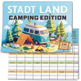 City Country Card Game Camping Edition, Gifts for Campers Men Women, Motorhome Gadgets, Camping Games Accessories 2025, from 9 Years, 50 Sheets DIN A4
