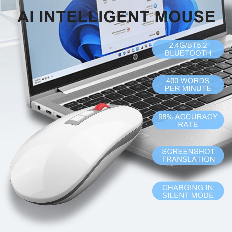 ELFJMZP AI Smart Voice Mouse, 2-Mode Bluetooth and 2.4G Wireless