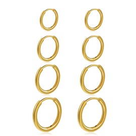 4 Pairs Gold Hoop Earrings Set for Women, 14k Gold Plated Cartilage Hoop Earring Hypoallergenic Non Tarnish Small Hoop Earrings for 2nd 3rd Hole Gold Huggie Hoop Earrings for Women Men (Gold)