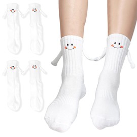 JUGEVI 2 Pairs Magnetic Holding Hands Socks, Funny Couple Socks Unique Magnetic Connection Design Gifts Best Friend Engagement Anniversary Teens Gag Cute Weird Stuff White