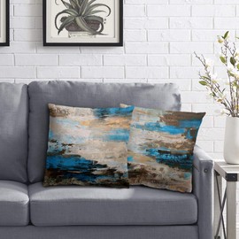 Cushion Cover 45 x 45 cm - Blue Brown Grey Cushion Covers Sofa Cushion Abstract Cushion Cover Linen Decorative Cushion Couch Cushion for Couch Sofa Bed Car Chair Bed Garden Outdoor Cushion Set of 2