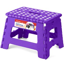 ACSTEP Folding Step Stool Portable Collapsible Plastic Step Stool, Foldable Step Stools, Non Slip Folding Stools for Kitchen Bathroom Bedroom (Purple)