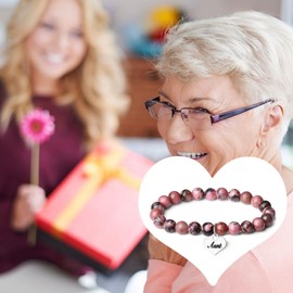 YATOJUZI Heart Bracelet Gifts for Aunt,8mm Natural Crystals Stone Round Beaded Bracelets,Rhodochrosite Gemstones Jewelry,Gifts from Niece