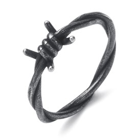 SOBHART Barbed Wire Rings for Men Women Stainless Steel Gothic Punk Ring Jewelry Fashion Statement Emo Rings Size 9