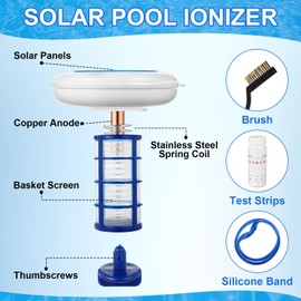 Qualirey 1 Set Solar Pool Ionizer Floating Water Cleaner and Purifier, Kill Algae in Pool, 85% Less Cl, with 4 Pcs Eliminating Ball for Fresh and Salt Water Pools Spas, Reusable (White)