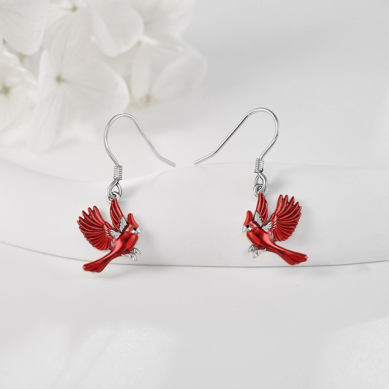 ONEFINITY Cardinal Earrings 925 Sterling Silver Red Cardinal Dangle Earrings