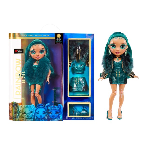 Rainbow High - JEWEL RICHIE - Emerald Green Inclusive Fashion Doll with Vitiligo - Includes 2 Mix & Match Designer Outfits with Accessories - For Kids 6-12 Years Old and Collectors