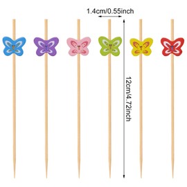 Honbay 100PCS Cute Butterfly Bamboo Cocktail Picks Fruit Food Hamburger Toothpicks Cupcake Toppers Sandwich Appetizer Decorative Skewers Drink Garnish Holiday Birthday Party Decoration Sticks
