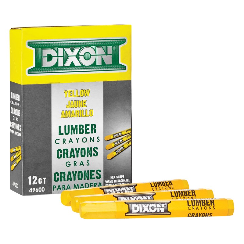DIXON Industrial Lumber Marking Crayons, 4.5" x 1/2" Hex, Yellow,