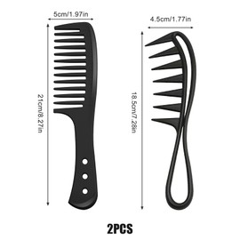 2 Pcs Wide Tooth Comb for Curls, Large Teeth Shark Hair Comb, Hair Comb Shark Teeth Hair Hairstyle Tool for Curly Wet Wavy Thick Hair Wigs Barber Salon Curl Comb Women Men(Black)