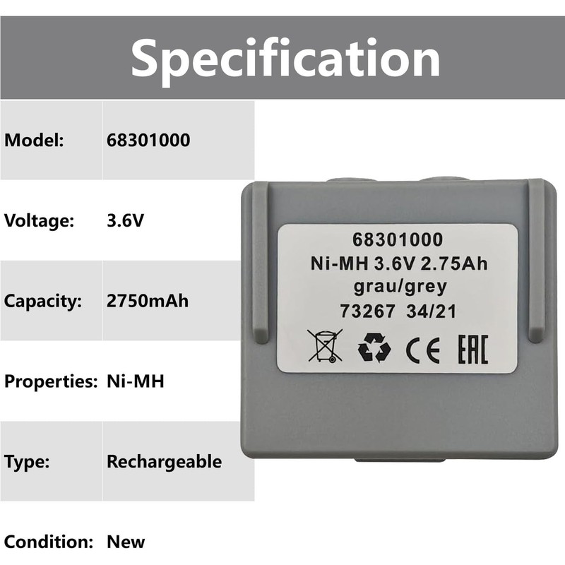 3.6V 2750mAh 68301000 68300900 Ni-Mh Rechargeable Battery for HETRONIC Remote