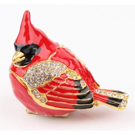 SEVENBEES Cardinal Bird Trinket Box Metal Enameled Animal Figurines Collectable Wedding Jewelry Ring Holder Organizer - Mothers Day Gifts