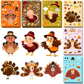 Thanksgiving Stickers for Kids, DIY Crafts Stickers for Kids, Make a Turkey Face Sticker, Thanksgiving Games Activities Decorations Party Supplies(24 Sheets)