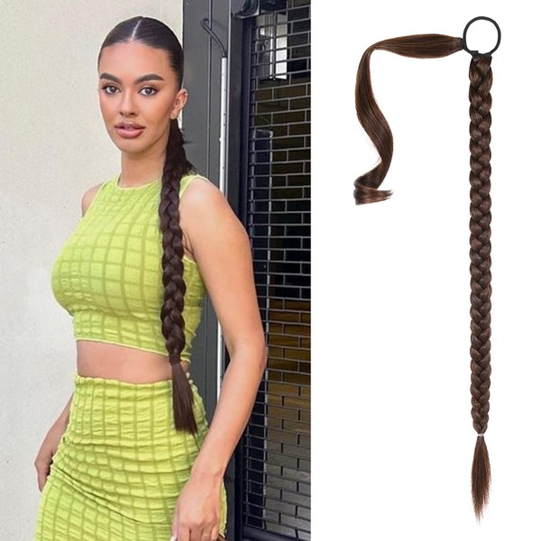 SEIKEA Upgraded Long Braid Ponytail Extension with Elastic Tie Straight