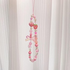Phone Charms Strap,Pink Cute, Aesthetic Love Phone Chain, Beaded Phone Lanyard