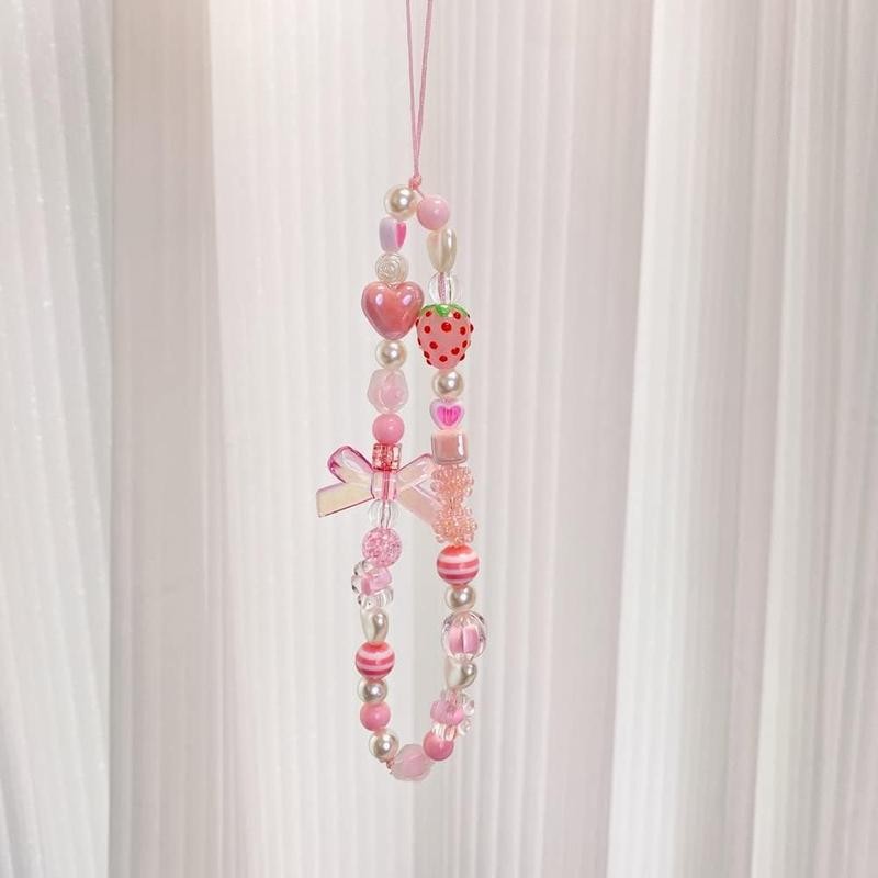 Phone Charms Strap,Pink Cute, Aesthetic Love Phone Chain, Beaded Phone