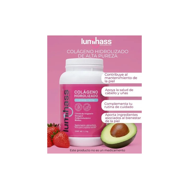 Colágeno Hidrolizado Lumihass Sabor Fresa Porciones Adicionado Omega Extracto Aguacate