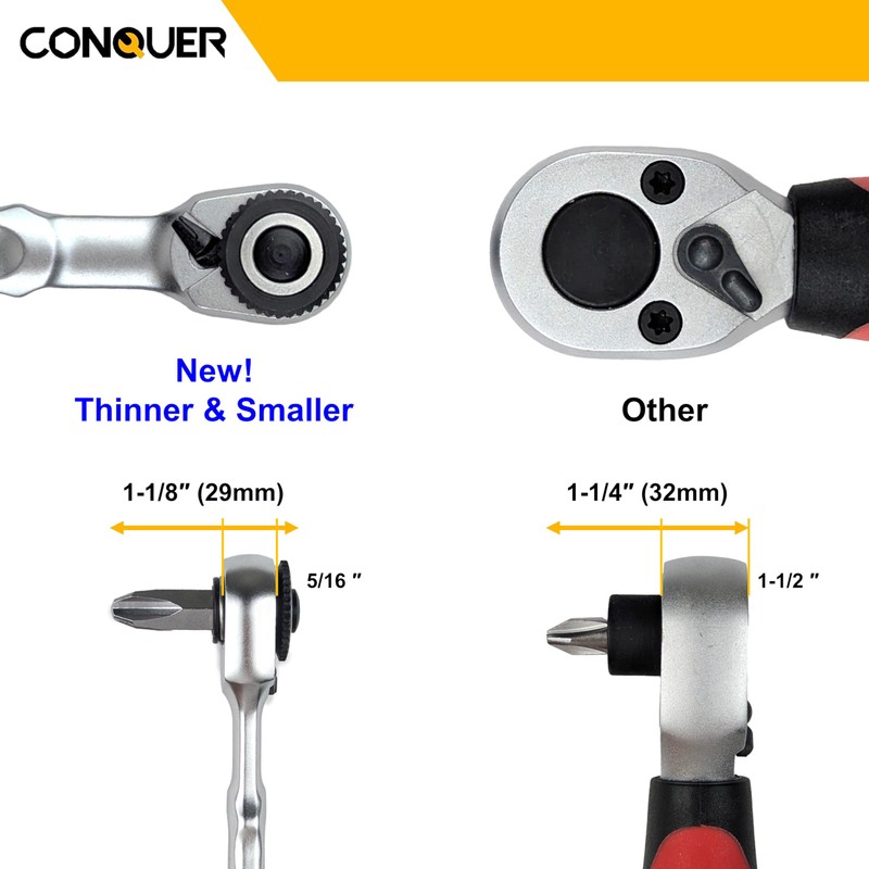 CONQUER Mini Combo Dual Ratchet Wrench with 1/4" Square Drive