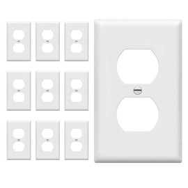TG Duplex Wall Plates Kit, Electrical Outlet Covers, Standard Size 1-Gang 4.50" x 2.76", Unbreakable Polycarbonate Thermoplastic, Electric Receptacle Plug Covers, White, 10 Pack