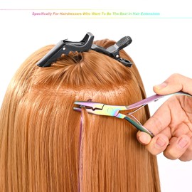 EHDIS Hair Extensions Tools Kit, 2 Stainless Steel Pliers for Hair Apply&Remove Micro Ring Loop, 2 Loop Needle Threader Pulling Hook, 2 Clip, Multi Functional Hair Extension Tool, Coloured titanium