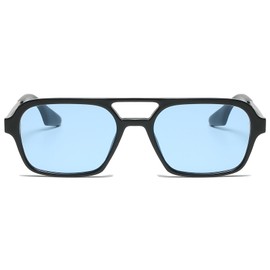 JCTAIFOO Vintage 70s Square Flat Aviator Sunglasses for Men Women Trendy Retro Rectangle Small Shades Cool Cute Fashion Glasses Black/Silver/Blue