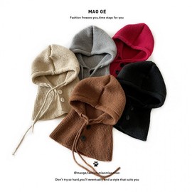 Kids Cat Balaclava Knit Hat & Neck Warmer - Unisex Outdoor (lf2702) Free Size/Red 3ea