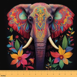 Erosebridal Mandala Elephant Fabric by The Yard,African Ethnic Tribal Animal Upholstery Fabric,Bohemian Colorful Flower Floral Decorative Fabric,Boho Wildlife Material by The Yard,1 Yard