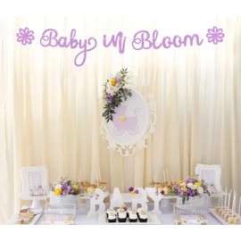 Pre-Strung Baby in Bloom Banner - Purple Glitter Baby in Bloom Baby Shower Decorations for Boys and Girls, Floral Theme Baby Shower Banner for Baby Shower or Gender Reveal Party, Photo Booth Props